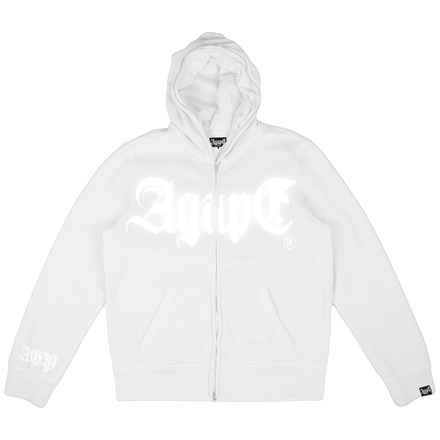 agapē “let there be light” white fullzip