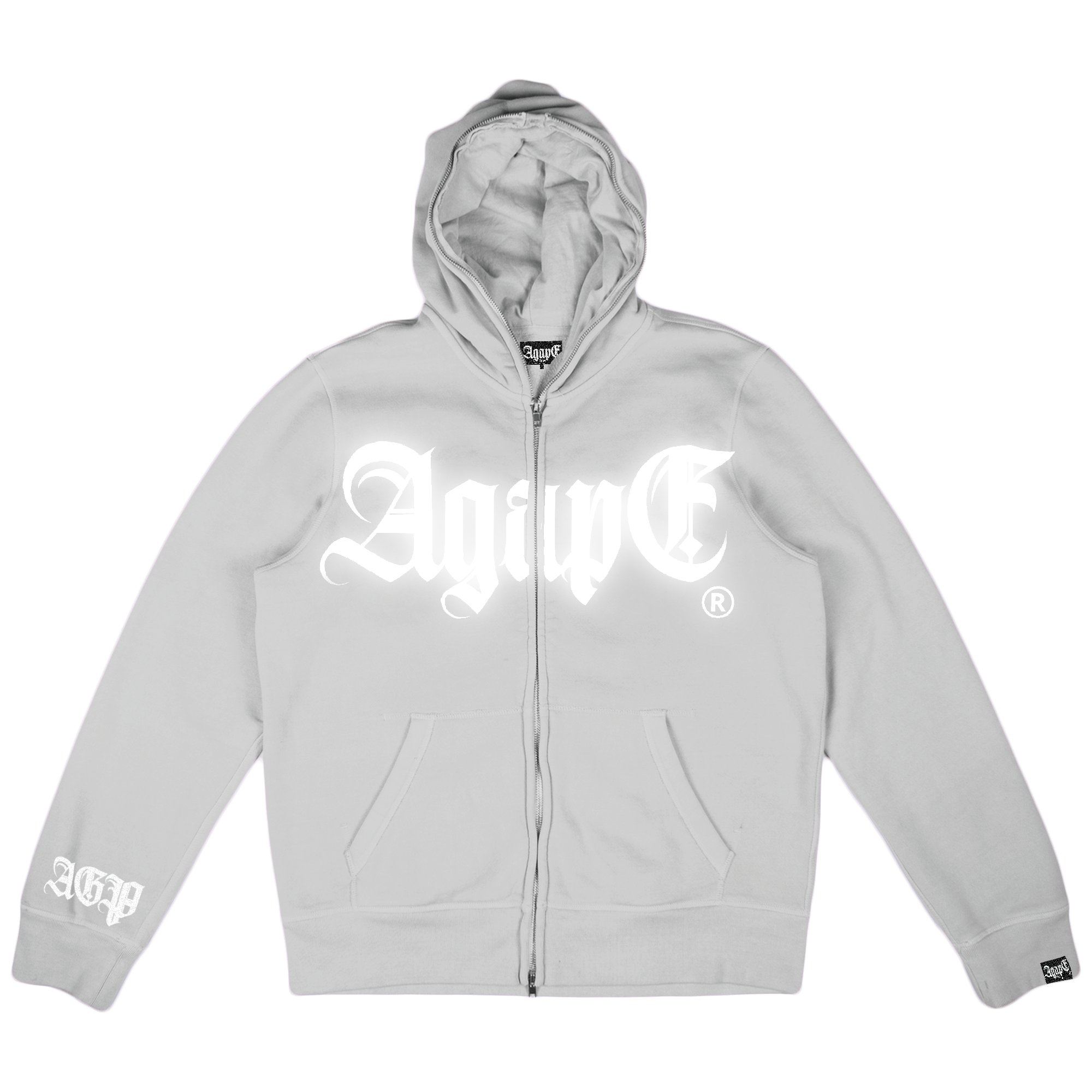 agapē “let there be light” light grey fullzip